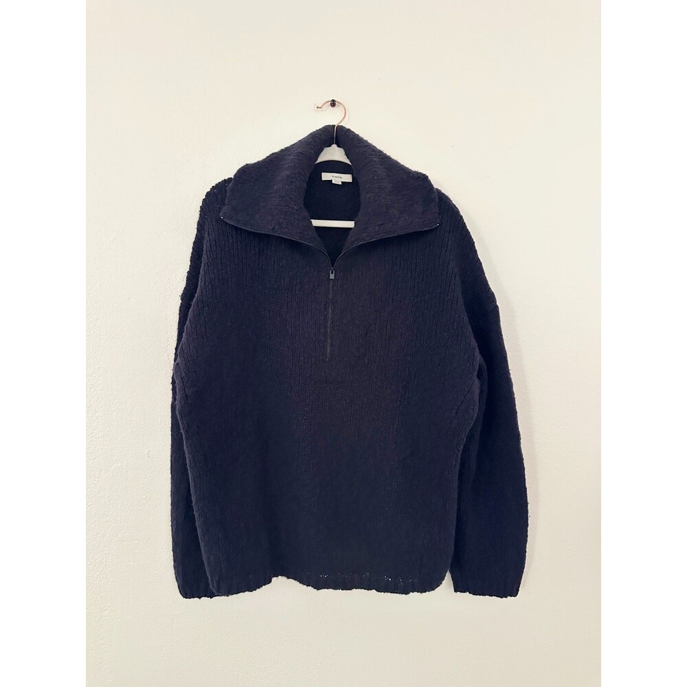 Vince Quarter Zip Wool Pullover Chunky Knit Sweater Navy Blue Women's XL X-Large